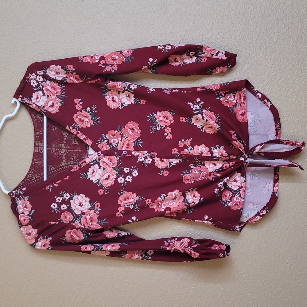 Red Floral Faux Button Up